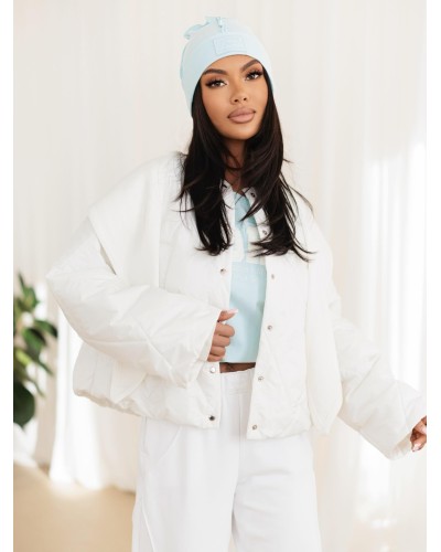 Kurtka pikowana z odpinanym swetrowym kapturem By o la la...! biała