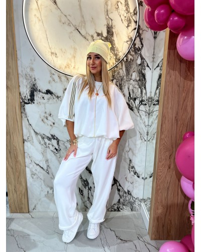 Komplet dresowy 4 paski By o la la...! śmietanowy