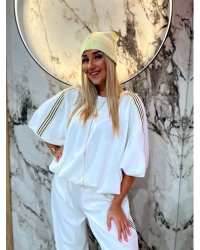 Komplet dresowy 4 paski By o la la...! śmietanowy