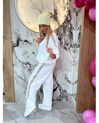 Komplet dresowy 4 paski By o la la...! śmietanowy