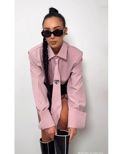 Koszula z krawatem w paski La Milla pudrowy róż