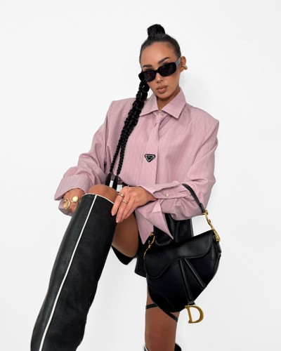 Koszula z krawatem w paski La Milla pudrowy róż