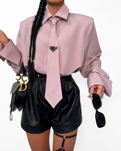 Koszula z krawatem w paski La Milla pudrowy róż