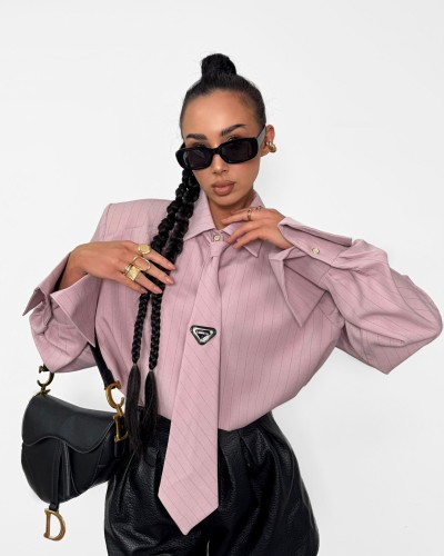 Koszula z krawatem w paski La Milla pudrowy róż