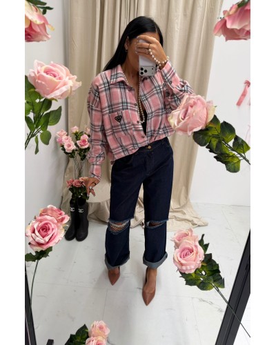 Koszula w kratę La Milla różowa z czarnym