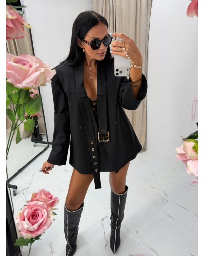 Marynarka z paskiem na kołnierzu La Milla czarna