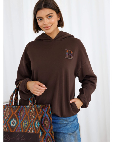 Bluza z kapturem z B By o la la...! espresso z rombami