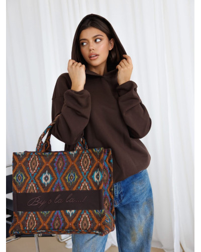 Bluza z kapturem z B By o la la...! espresso z rombami