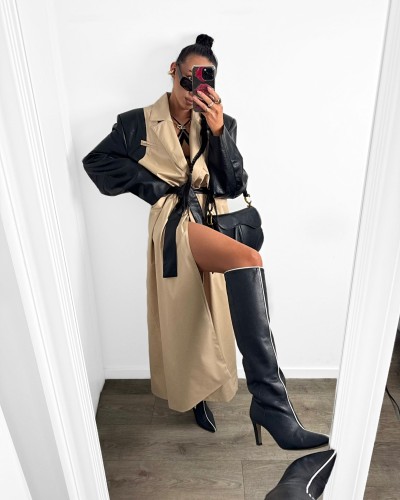 Trencz wiosenny z eko skórą La Milla ciepły beż