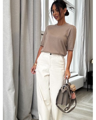 T-shirt z miękkiej dzianiny EMO latte