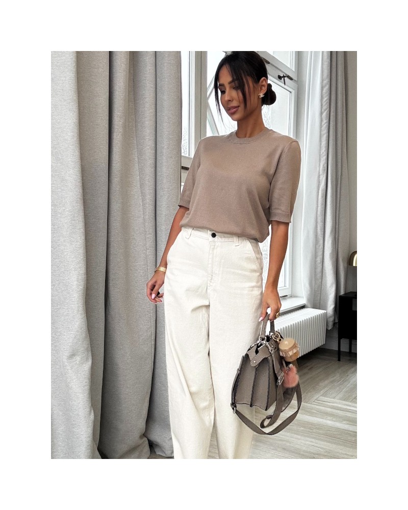 T-shirt z miękkiej dzianiny EMO latte