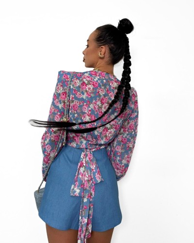 Koszula wiązana w kwiatki La Milla niebieska