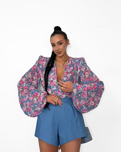 Koszula wiązana w kwiatki La Milla niebieska