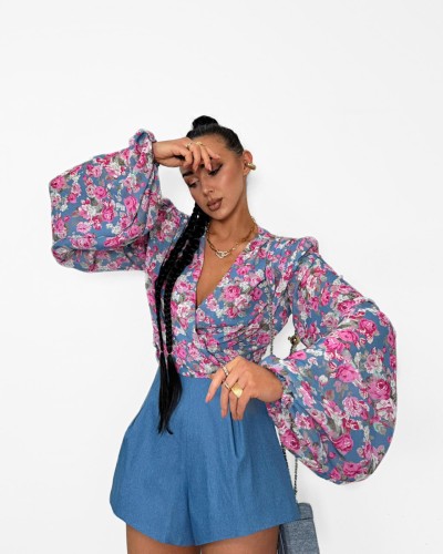 Koszula wiązana w kwiatki La Milla niebieska