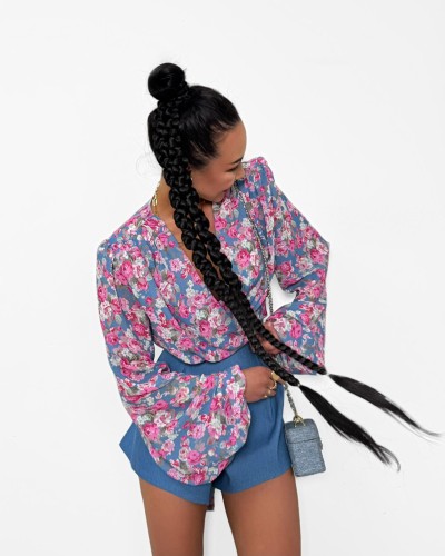 Koszula wiązana w kwiatki La Milla niebieska