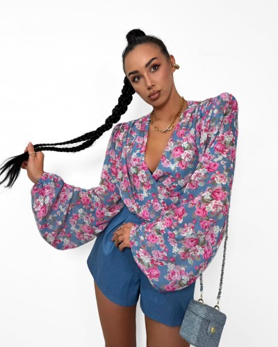 Koszula wiązana w kwiatki La Milla niebieska