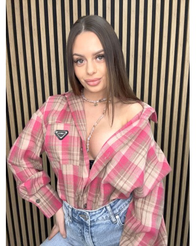 Koszula w kratę La Milla różowa z beżem