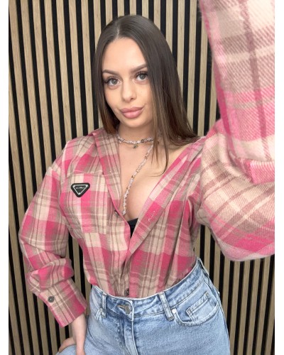 Koszula w kratę La Milla różowa z beżem
