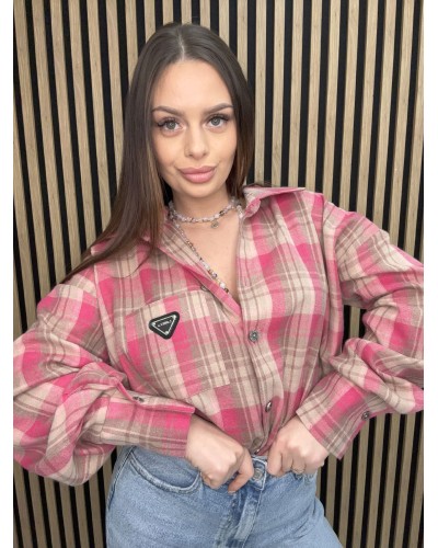 Koszula w kratę La Milla różowa z beżem