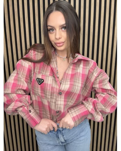 Koszula w kratę La Milla różowa z beżem