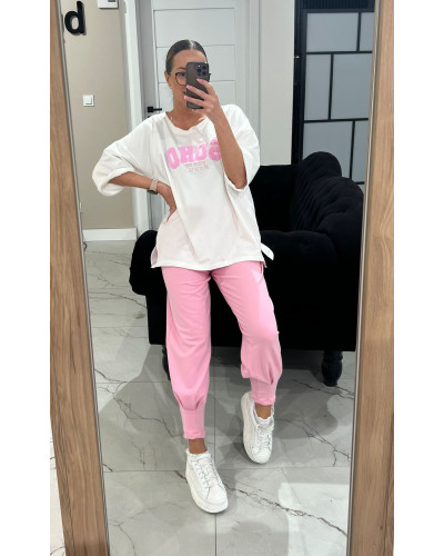 Spodnie dresowe z wywijaną gumą By o la la...! sugar pink