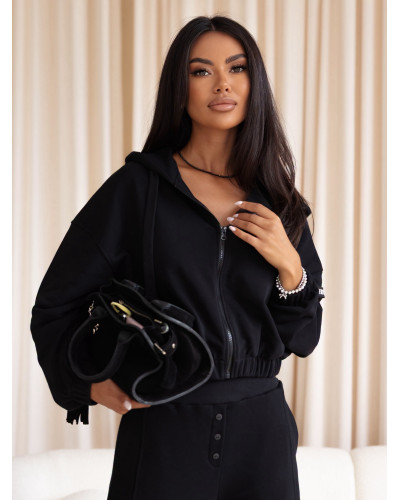 Bluza na zamek z naszywką By o la la...! czarna