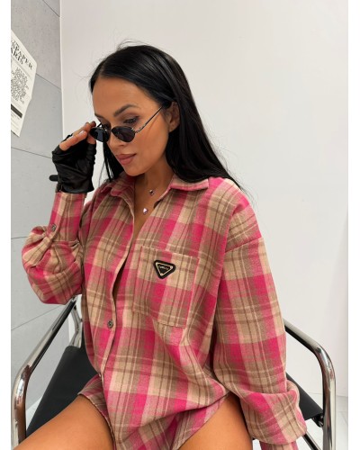 Koszula w kratę La Milla różowa z beżem