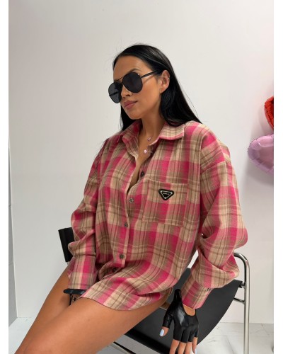 Koszula w kratę La Milla różowa z beżem