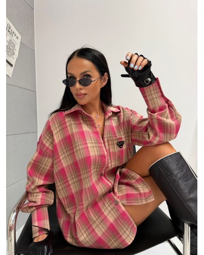 Koszula w kratę La Milla różowa z beżem