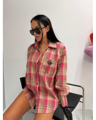 Koszula w kratę La Milla różowa z beżem