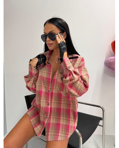 Koszula w kratę La Milla różowa z beżem