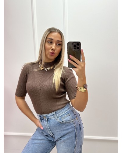 Półgolf prążkowany z krótkim rękawem By o la la...! red kiss