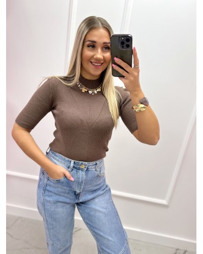 Półgolf prążkowany z krótkim rękawem By o la la...! kakao