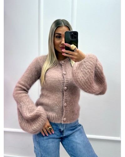 Sweter moherowy z guzikami pudrowy beż