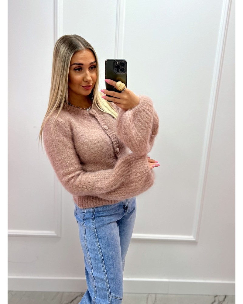 Sweter moherowy z guzikami pudrowy beż