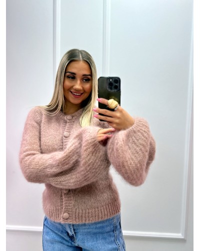 Sweter moherowy z guzikami pudrowy beż