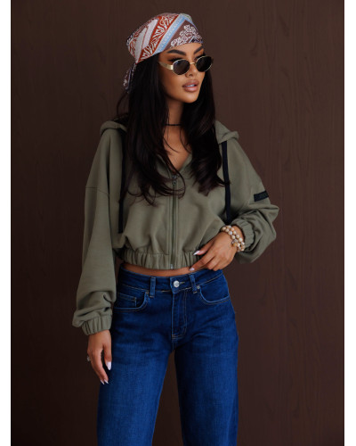 Bluza na zamek z naszywką By o la la...! olive