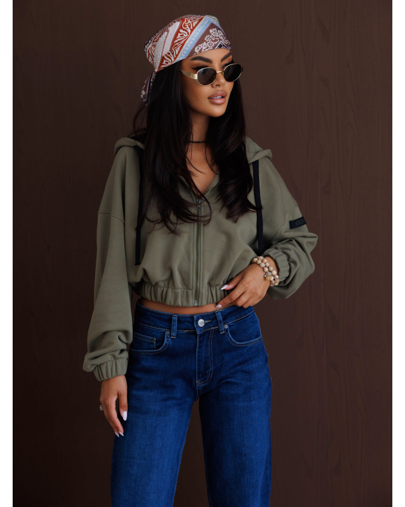 Bluza na zamek z naszywką By o la la...! olive