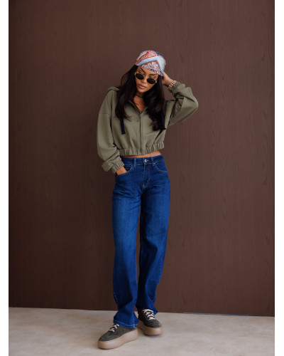 Bluza na zamek z naszywką By o la la...! olive