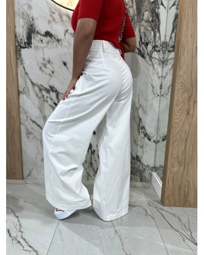 Spodnie materiałowe z zakładką By o la la...! śmietankowe