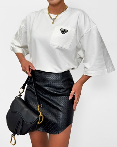 T-shirt oversize z logo na kieszonce La Milla ecru