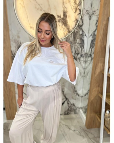 T-shirt z kwiatowym tyłem By o la la...! biały z nude