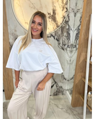 T-shirt z kwiatowym tyłem By o la la...! biały z nude