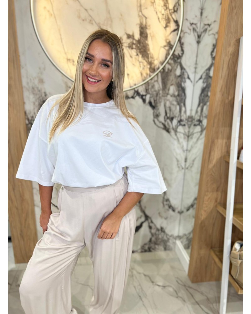 T-shirt z kwiatowym tyłem By o la la...! biały z nude