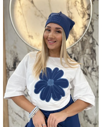 T-shirt stokrotka By o la la...! biały z denim