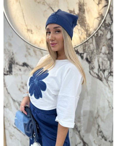 T-shirt stokrotka By o la la...! biały z denim