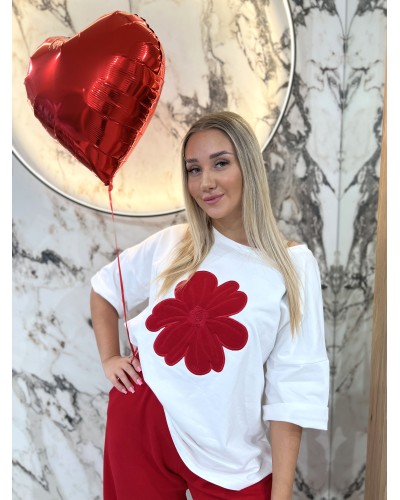 T-shirt stokrotka By o la la...! biały z red kiss