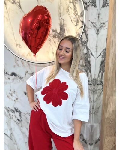 T-shirt stokrotka By o la la...! biały z red kiss