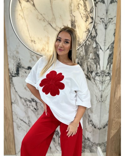 T-shirt stokrotka By o la la...! biały z red kiss