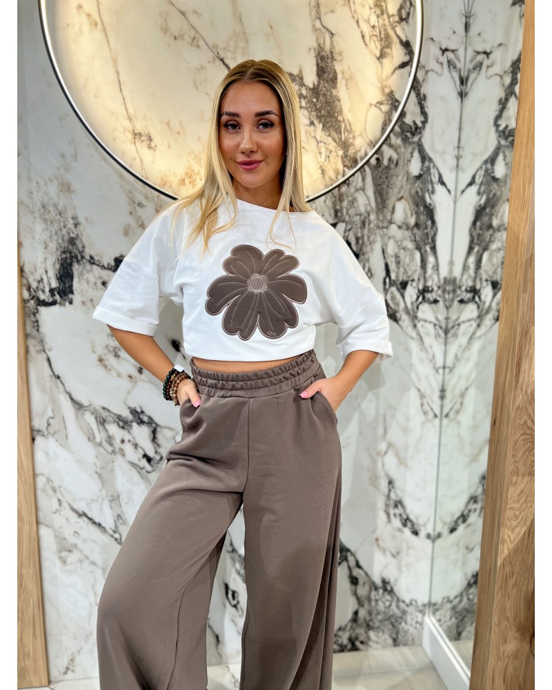 T-shirt stokrotka By o la la...! biały z kakao